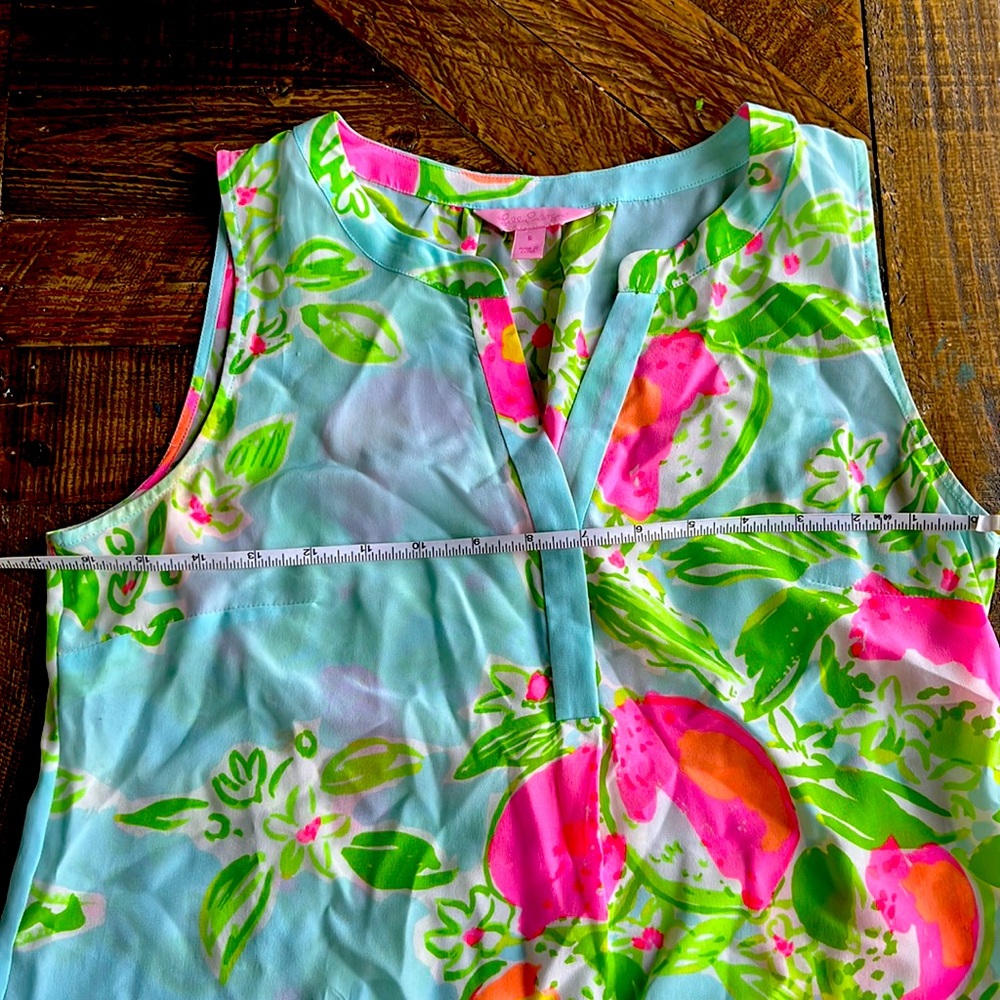 Lily Pulitzer sleeveless V-neck top -light blue, hot pink, orange, green & white